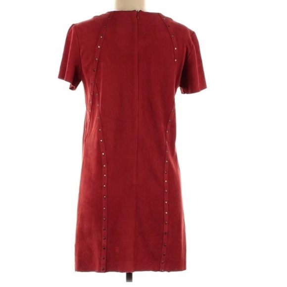 Design Lab Brick Red Faux Suede Studded short sleeve shift mini dress - Picture 2 of 5